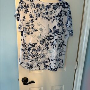 Floral Print Women's Top - Blue and White